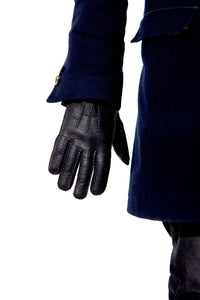 Black Peccary Leather Gloves for Gentlemen Lined with Alpaca  with three points detail by Ines Gloves