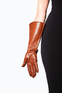 Brown  Gauntlet leather gloves by Ines