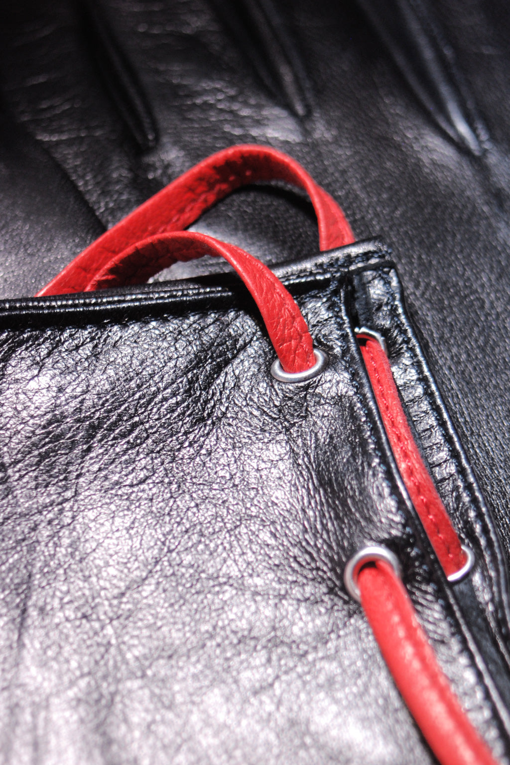 Lace detail  of long gloves with corset closing by Ines